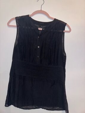 Theory Black Sleeveless Pintuck Front Blouse